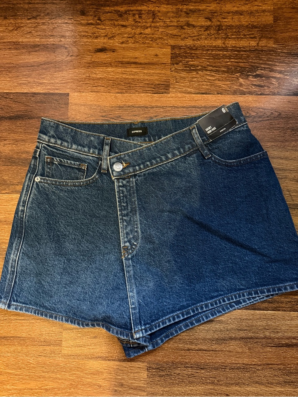 Express Classic Dark Blue Denim Skort with Button Front